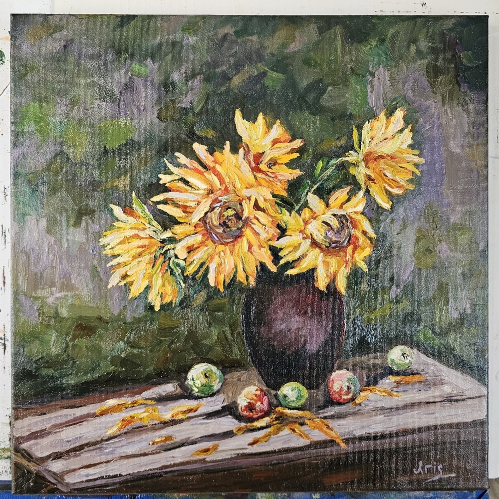 Original oil hand painted StillLife, Sunflowers